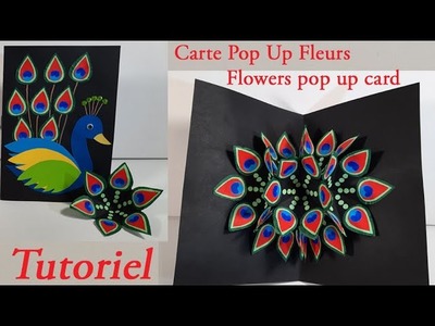 Carte Pop Up Plume de Paon. Peacock feather pop up card : Tarjeta desplegable de plumas de pavo real