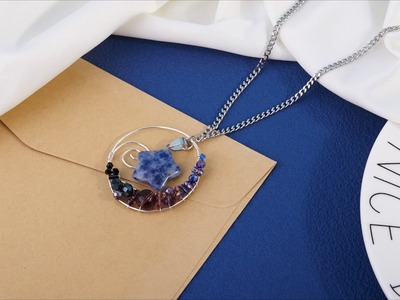 DIY Moon & Star Necklace with Natural Stone Pendant and Beads | Fashewelry