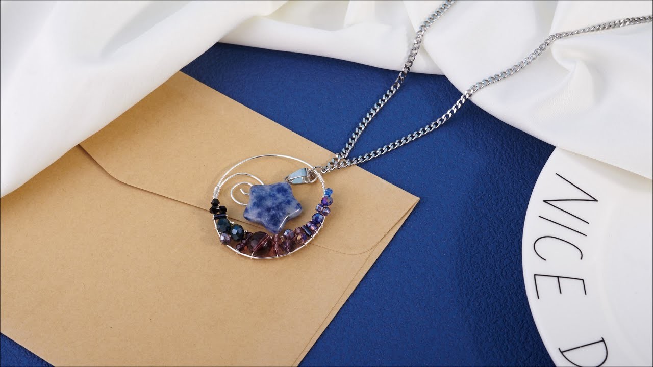 DIY Moon & Star Necklace with Natural Stone Pendant and Beads | Fashewelry