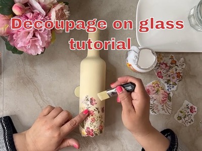 Decoupage on glass bottle | DIY decoupage idea