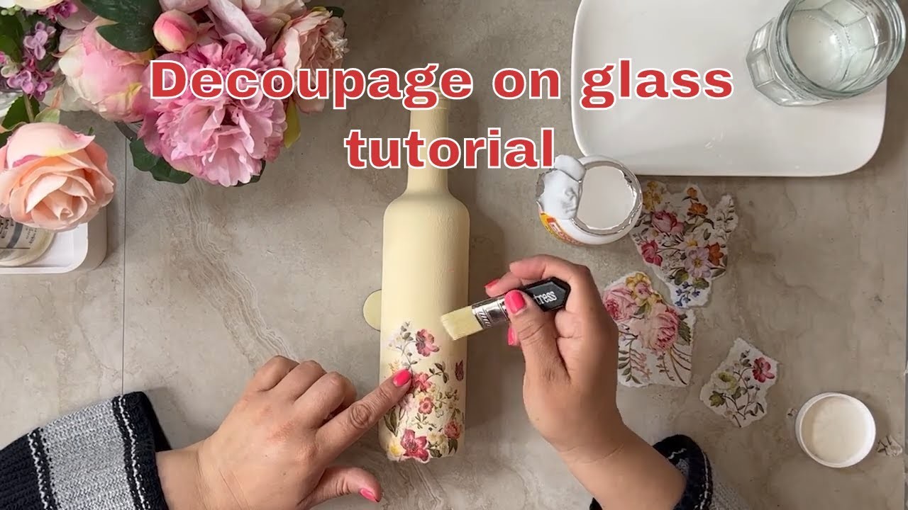 Decoupage on glass bottle | DIY decoupage idea