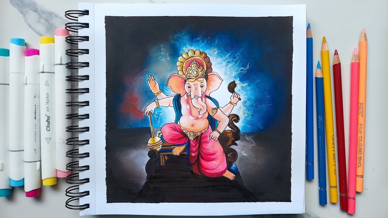 Ganesh chaturthi drawing | Ohuhu markers ❤️ : tutorial #shorts