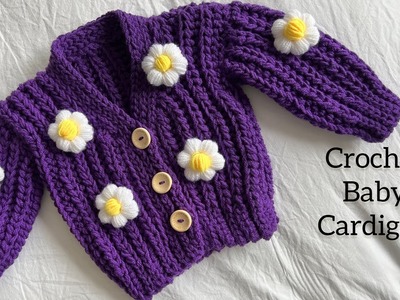 Baby Puff Flower Crochet Cardigan
