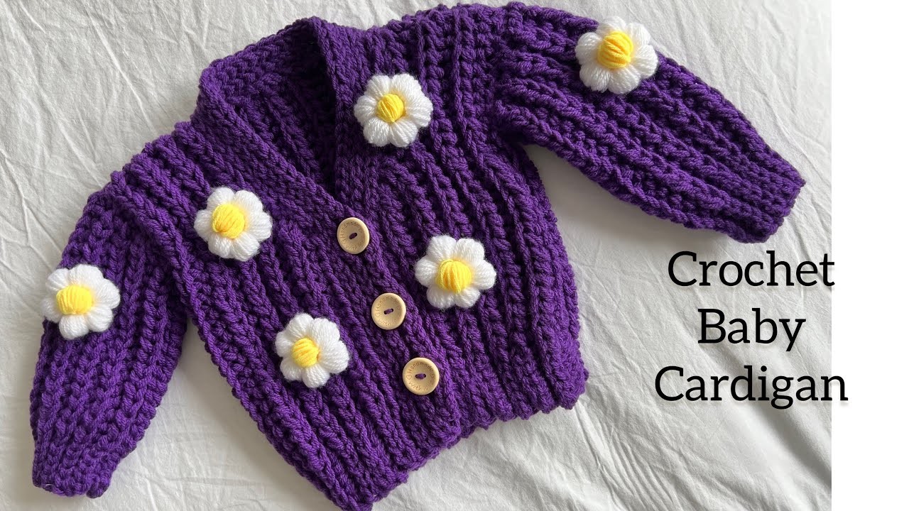 Baby Puff Flower Crochet Cardigan