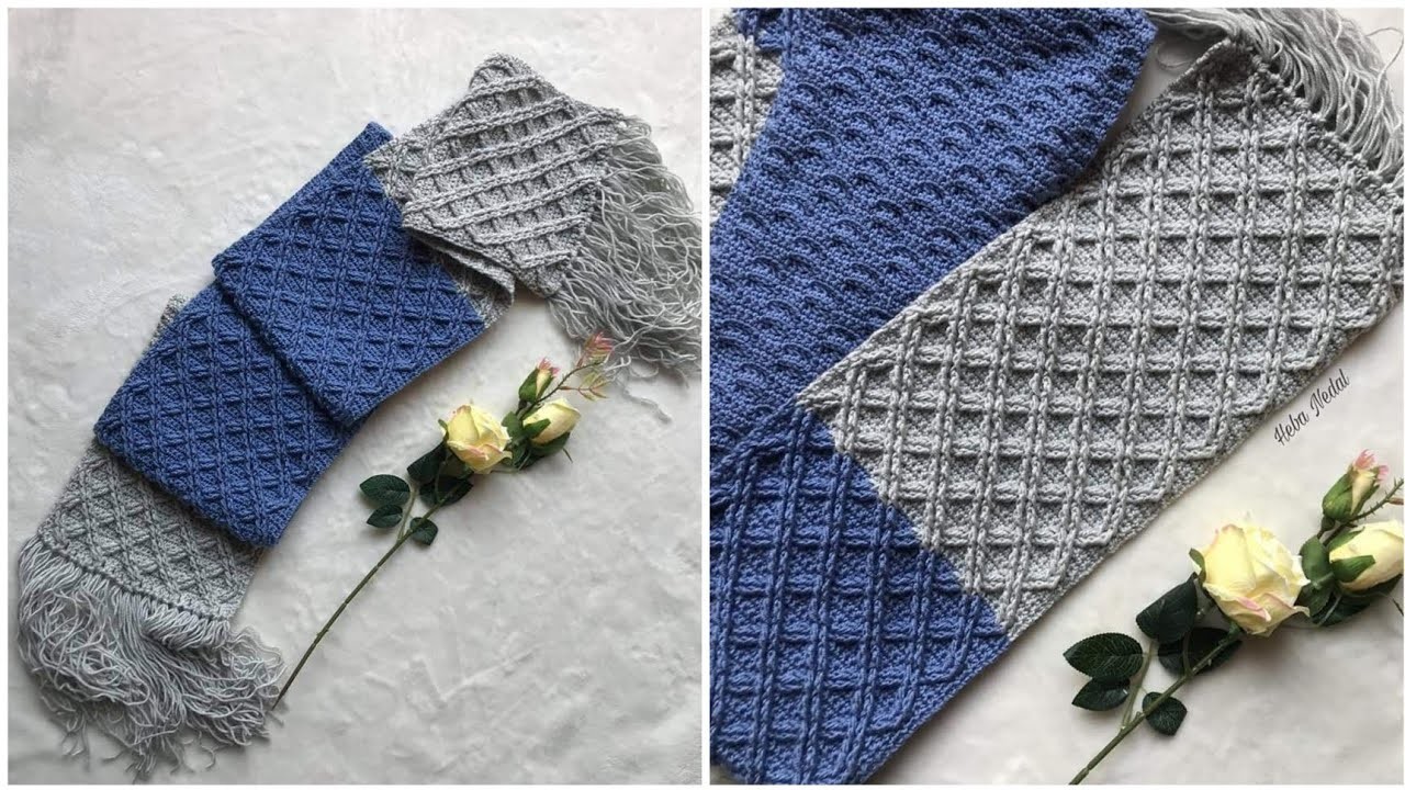 Crochet scarf for man, men's crochet scarf ،Crochet shawl, crochet blanket