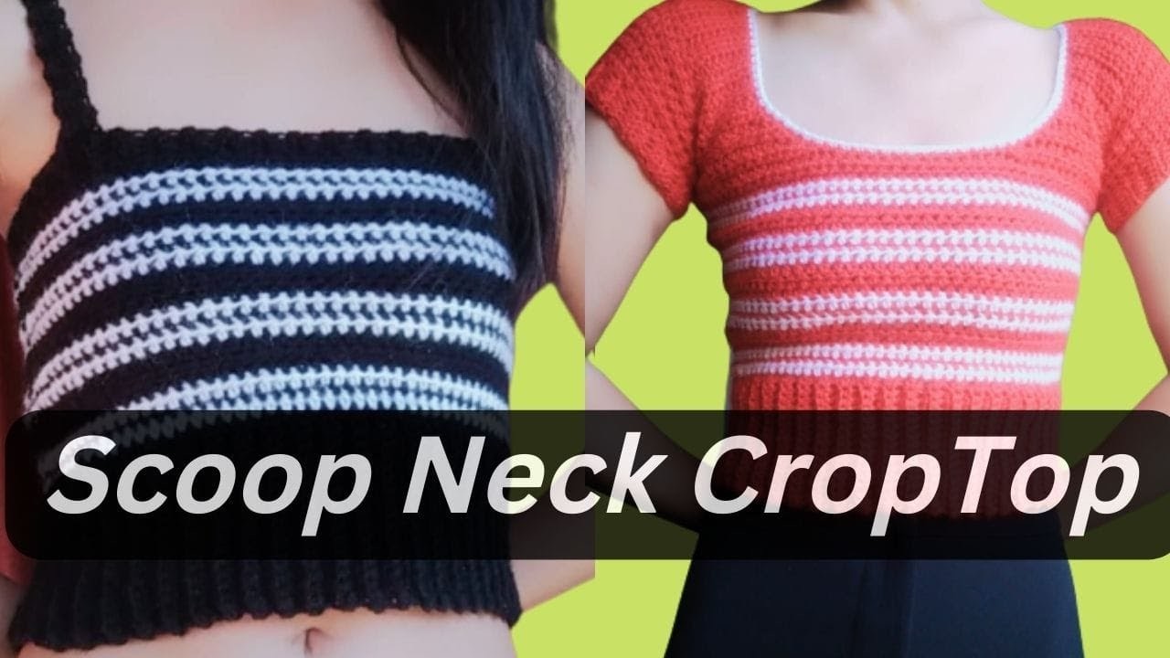 How to Crochet Easy Striped Crop Top Tutorial #crochet #scoopneck #redandwhite  #crochetwithpia