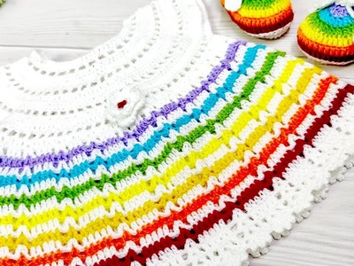 Rainbow Crochet Baby Set. 6-9months