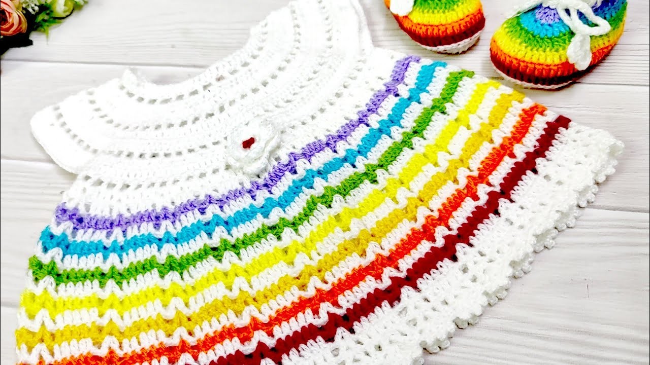 Rainbow Crochet Baby Set. 6-9months