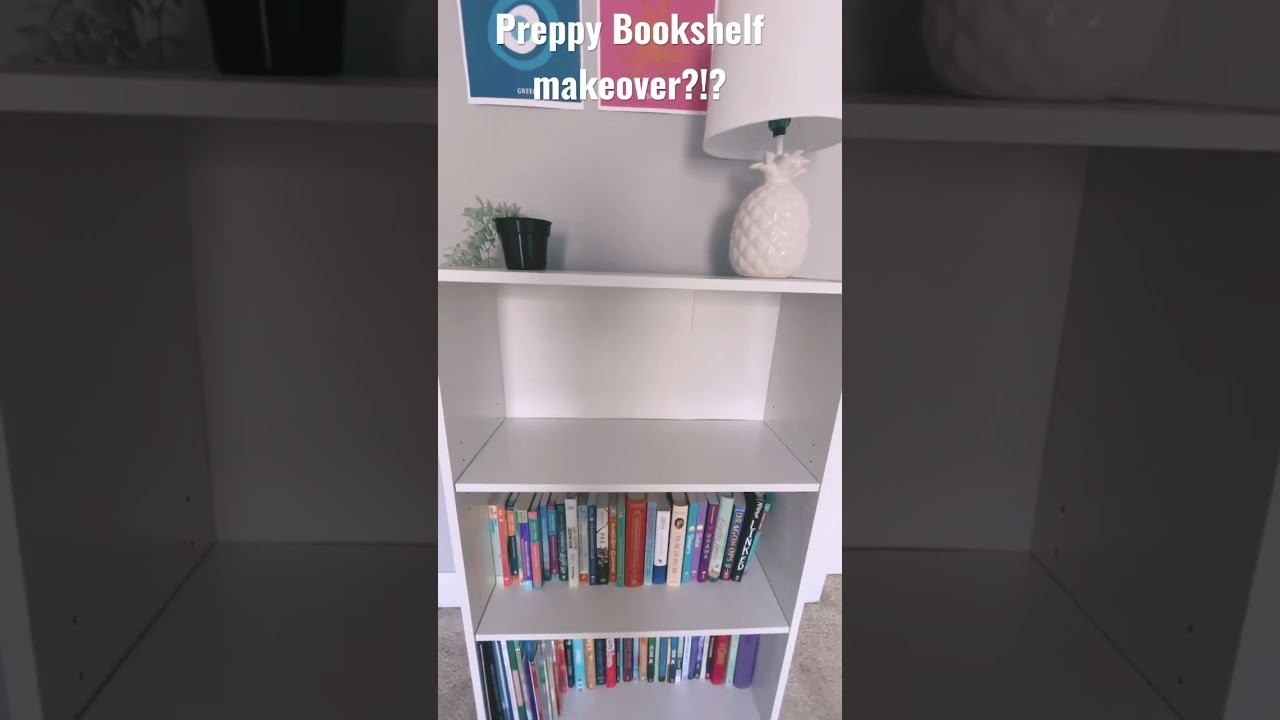 Bookshelf makeover!!#preppy #aesthetic #bedroom #bedroommakeover