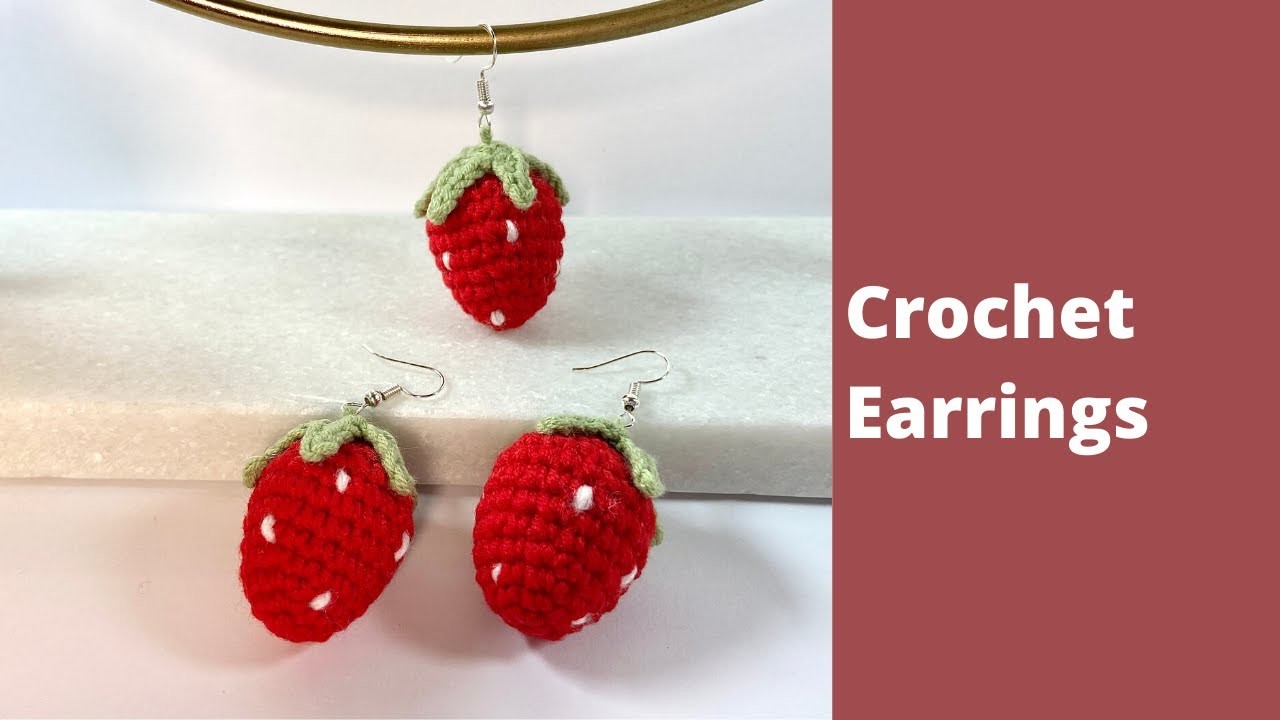 Crochet earrings | Crochet strawberry earrings | Crochet fruits earrings