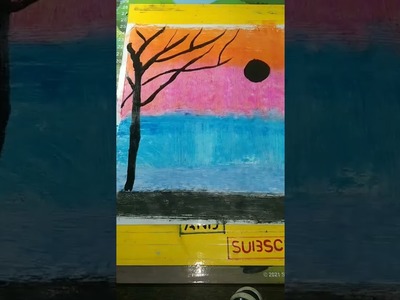 Oil pastel drawing tree ???? and moon ???? scenery : tutorial #shorts #art #tutorial