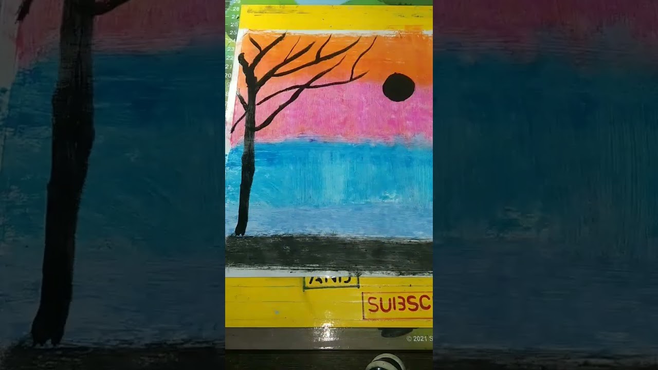 Oil pastel drawing tree ???? and moon ???? scenery : tutorial #shorts #art #tutorial