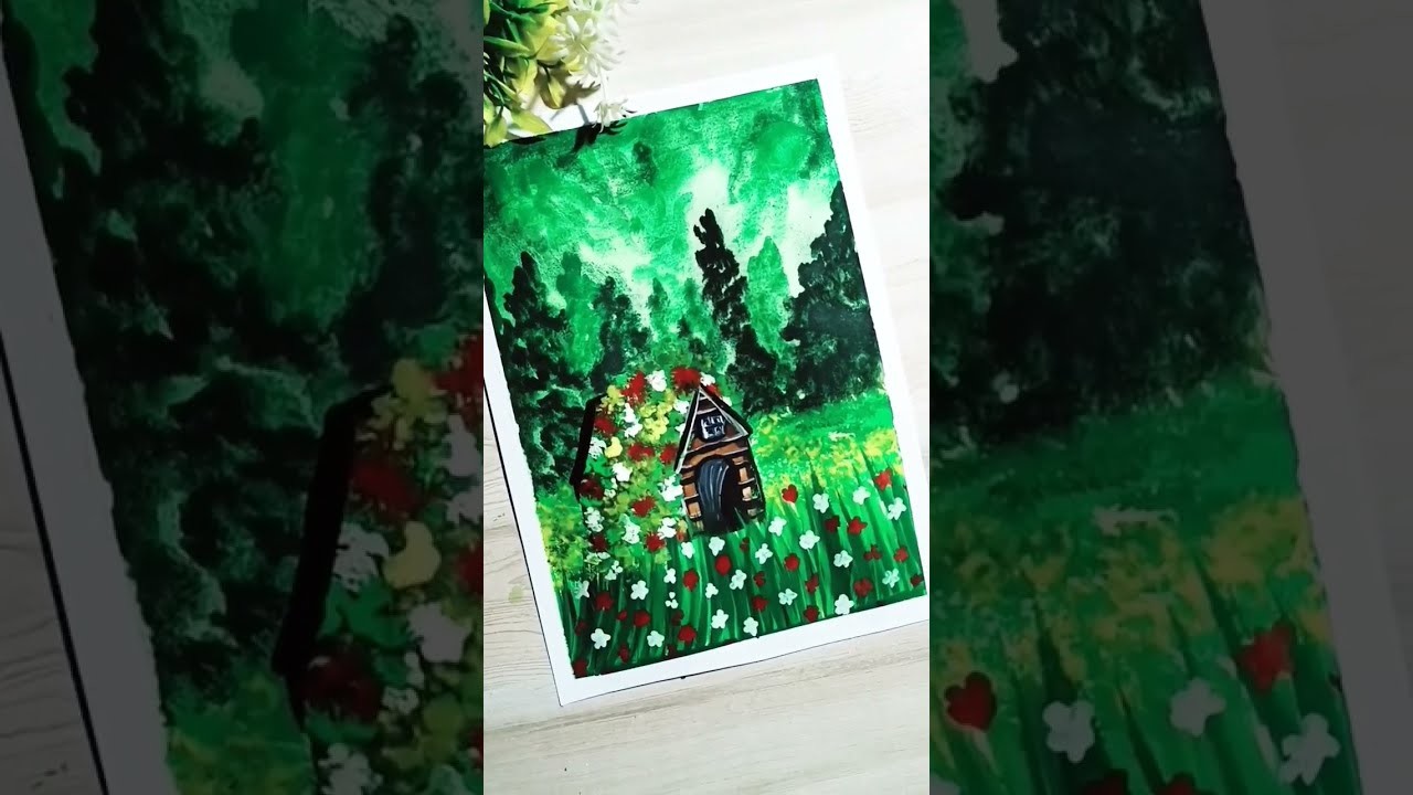 Watercolor painting.scenery drawing with watercolor.forest view #shorts