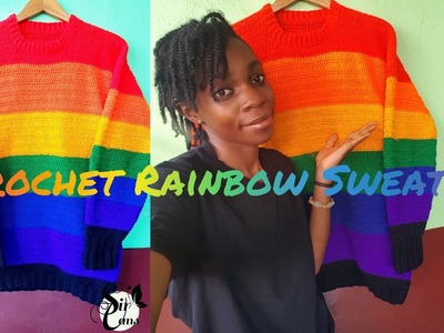 How to crochet a Rainbow Sweater. No pattern needed. Crochet with me Tutorial