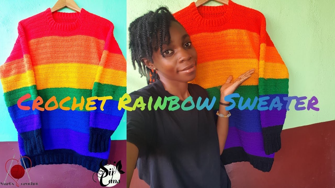 How to crochet a Rainbow Sweater. No pattern needed. Crochet with me Tutorial