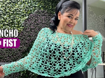 Poncho with Fists. HOW TO CROCHET - EASY AND FAST - BY LAURA CEPEDA