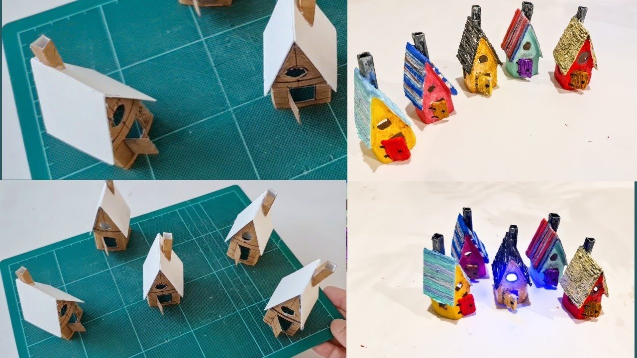 Easy Miniature House with Toilet Paper Roll DIY Clay Paste Craft Ideas