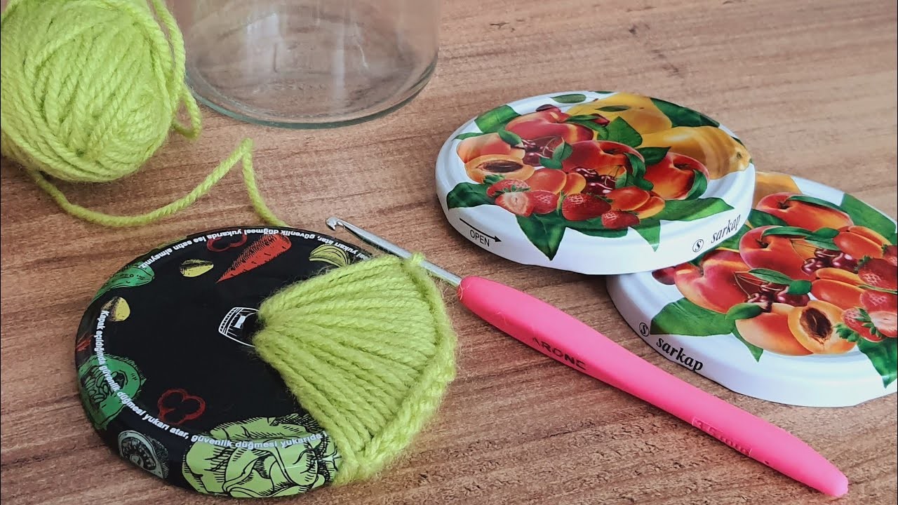 Gorgeous Super İdea with jar lids???? this knitting will be very useful for you!.RECYCLING crochet örgü