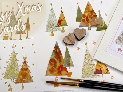 Quick and Simple Scandi Xmas Cards & Gift Tags in Watercolor & Collage - use those failed paintings!