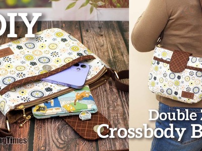 DIY Double Zip Crossbody Bag | How to sew a shoulder bag Tutorial [sewingtimes]
