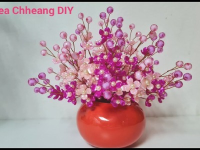 #diy #tutorial #diyflower #how to make a small pot pink red flowers from #beads for #homedecor