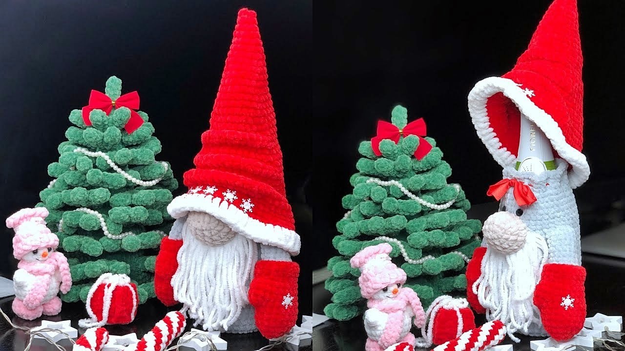 Champagne cover in the form of a New Year's Gnome crochet ????. Part 1. Video tutorial