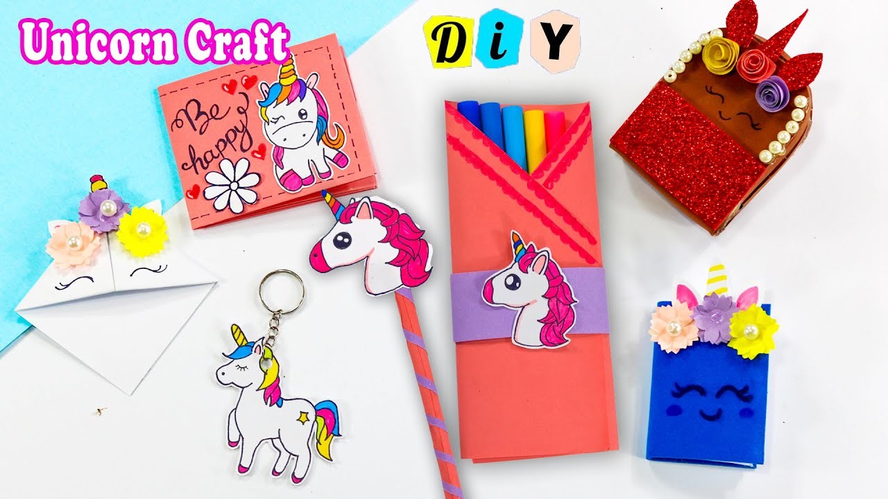 DIY Unicorn paper craft. How to make unicorn school supplies.School hacks. Back to school