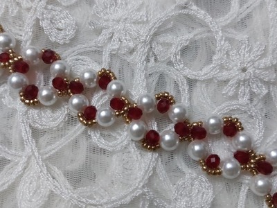 Diy Pearl and Ruby crystal bracelet #handmade  bracet#how to make bracelet#pearl jewellery