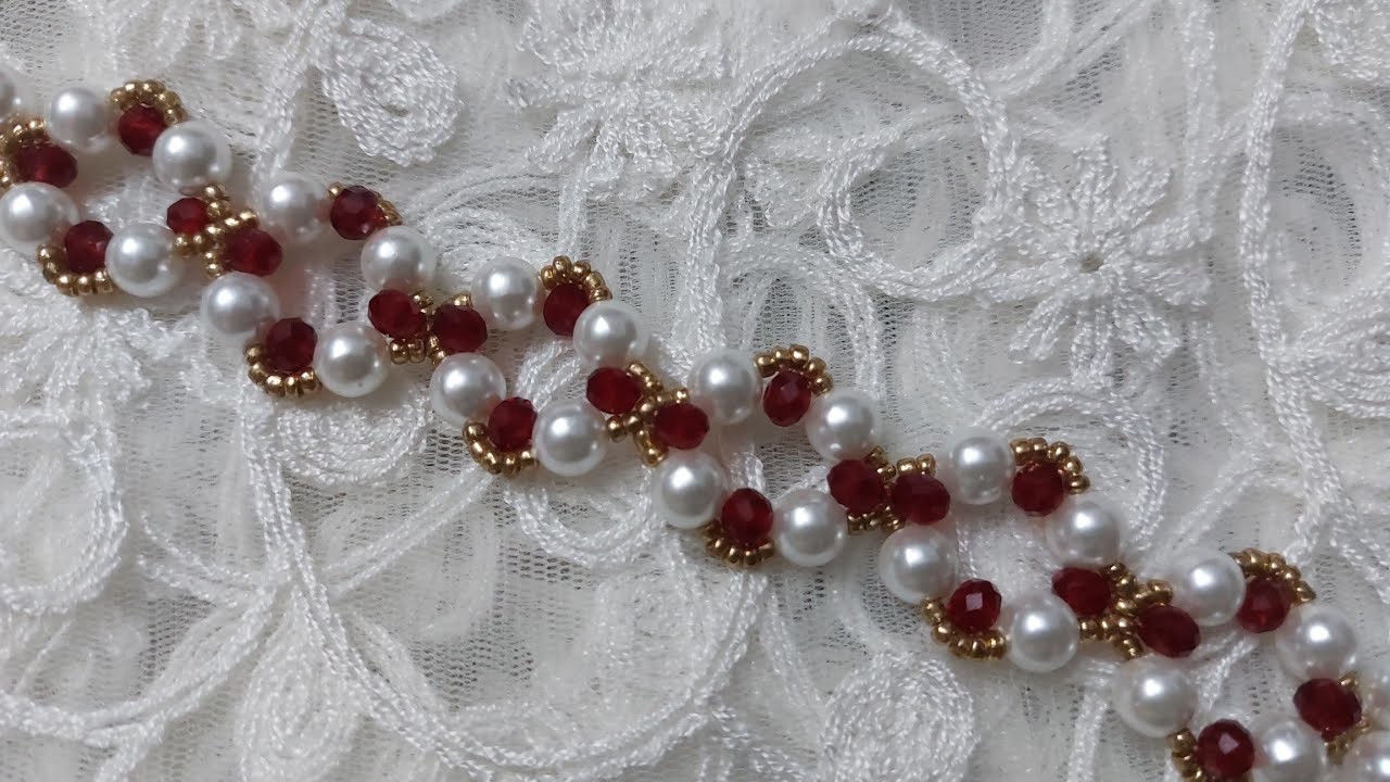 Diy Pearl and Ruby crystal bracelet #handmade  bracet#how to make bracelet#pearl jewellery