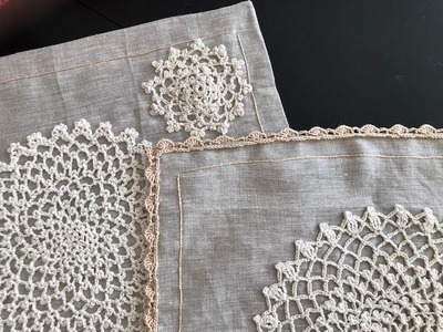 Sewing crochet doilies to placemat, and crochet edging.border