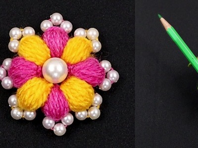 Amazing Trick with Pencil - Easy Woolen Flower Craft Idea - Embroidery Flower Making Trick - diy