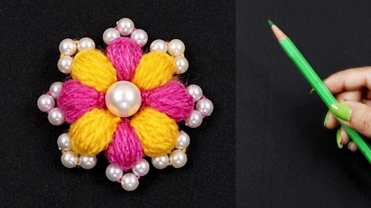 Amazing Trick with Pencil - Easy Woolen Flower Craft Idea - Embroidery Flower Making Trick - diy