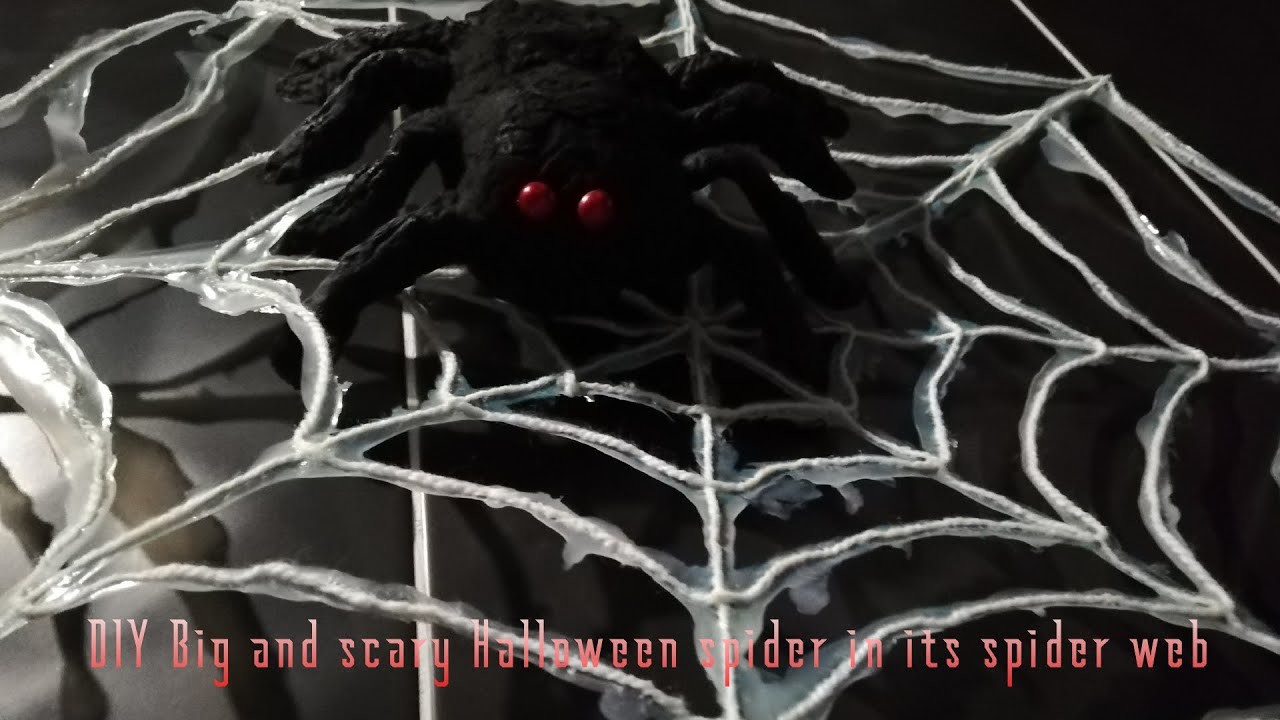 DIY Big and scary Halloween spider in its spider web