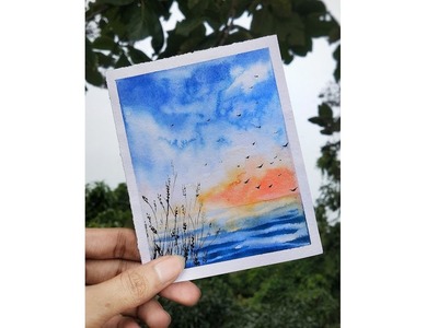 Beautiful Sky with full of Birds ???? | Watercolor painting tutorial #shorts #art