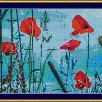 Bright Red Poppies Cross Stitch Pattern