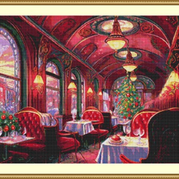 Christmas In The Dining Car Cross Stitch Pattern