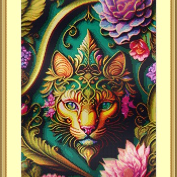 Floral Feline Cross Stitch Pattern