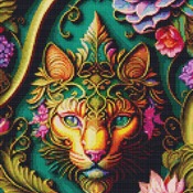 Floral Feline Cross Stitch Pattern