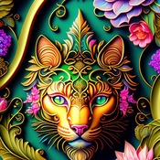 Floral Feline Cross Stitch Pattern