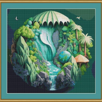 Jungle Waterfall Cross Stitch Pattern