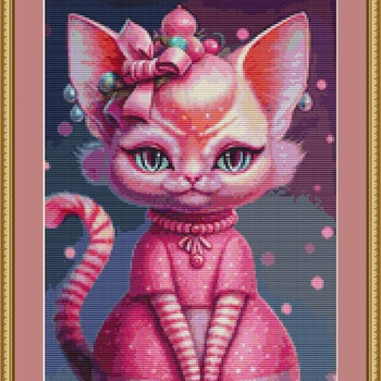 Pink Cat Cross Stitch Pattern