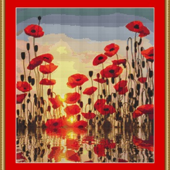 Poppies At Sunset Cross Stitch Pattern