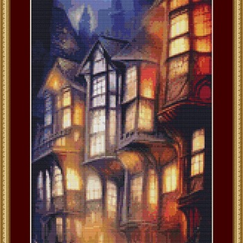 Quaint Houses Cross Stitch Pattern