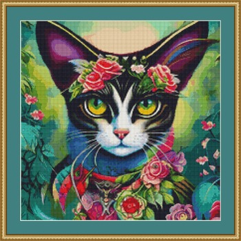 Rose Cat Cross Stitch Pattern