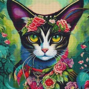 Rose Cat Cross Stitch Pattern