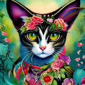 Rose Cat Cross Stitch Pattern