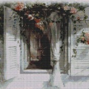 Rose Covered Shutters Cross Stitch Pattern