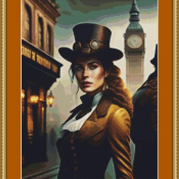 Steampunk Woman Cross Stitch Pattern