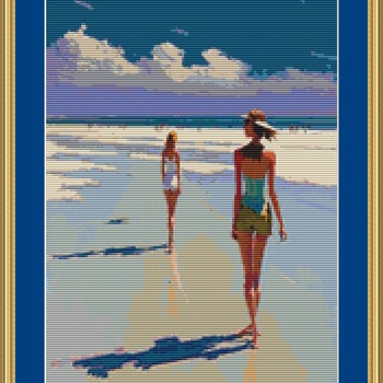 Strolling On The Beach Cross Stitch Pattern