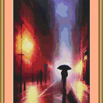 Walk In The Rain Cross Stitch Pattern